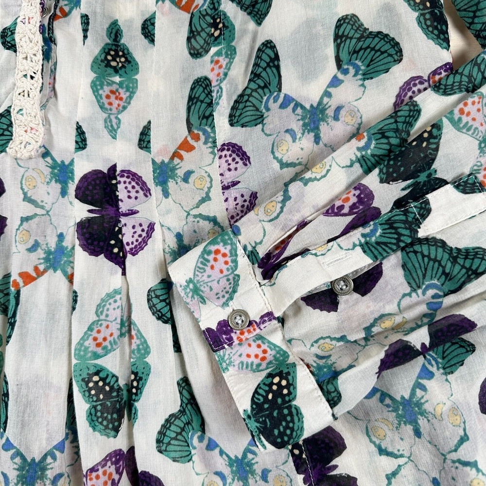 Maeve Butterfly Print Blouse - Cream and Green - Picture 4 of 9